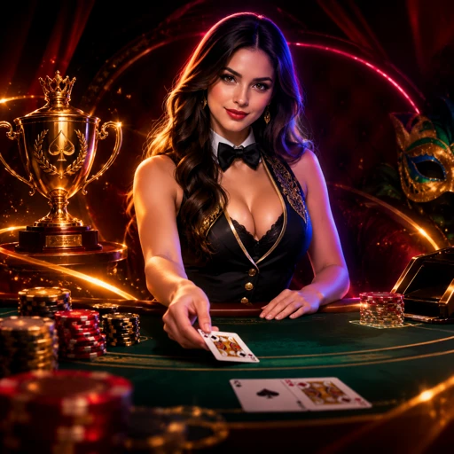 Mesa de blackjack ao vivo com cartas distribuídas pelo dealer